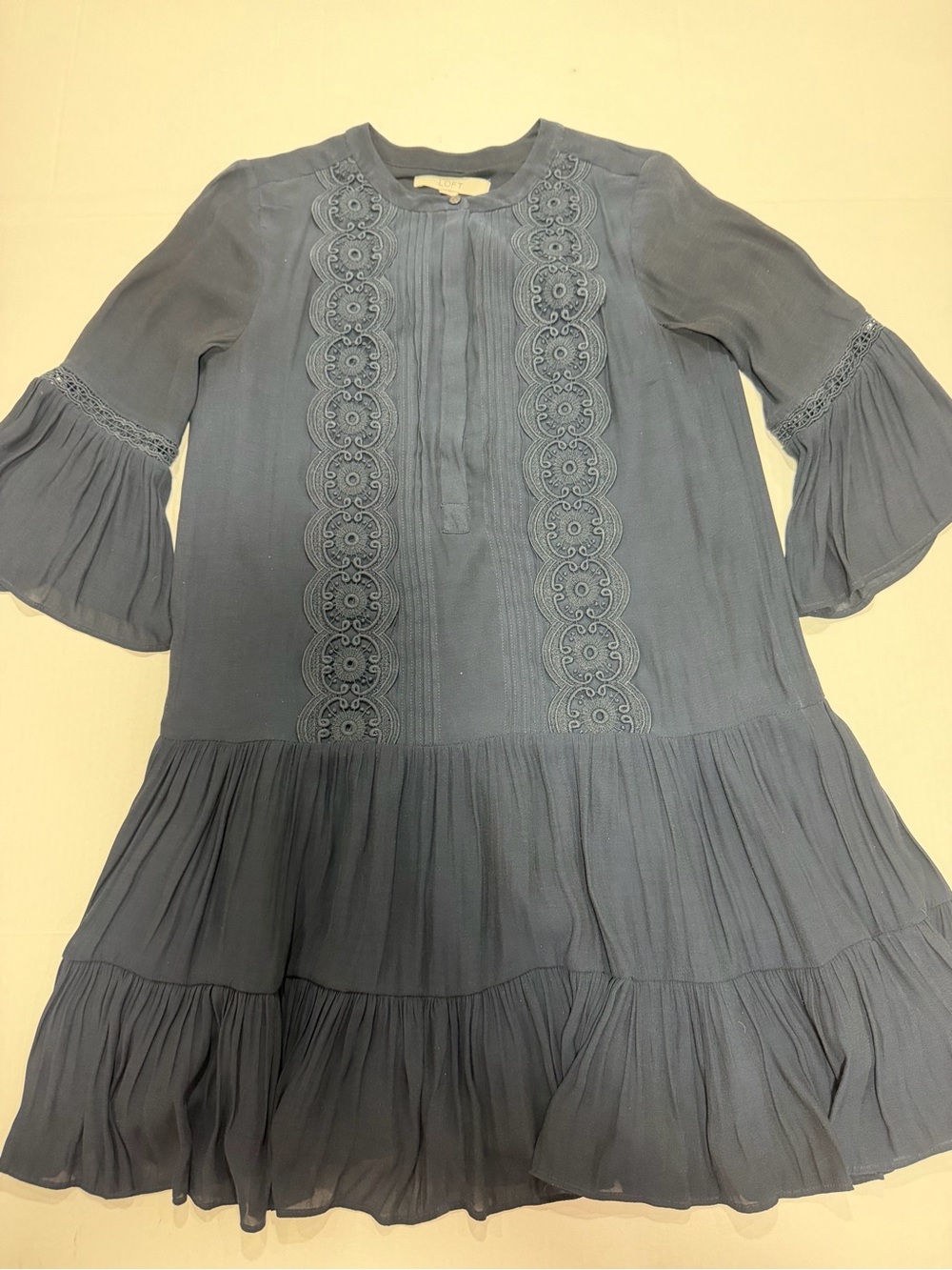 LOFT Dusty Blue Lace-Trim Tiered Girls Dress